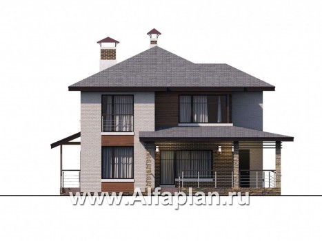 Проекты домов Альфаплан - «Квантум» - современный двухэтажный дом с большой террасой - превью фасада №3