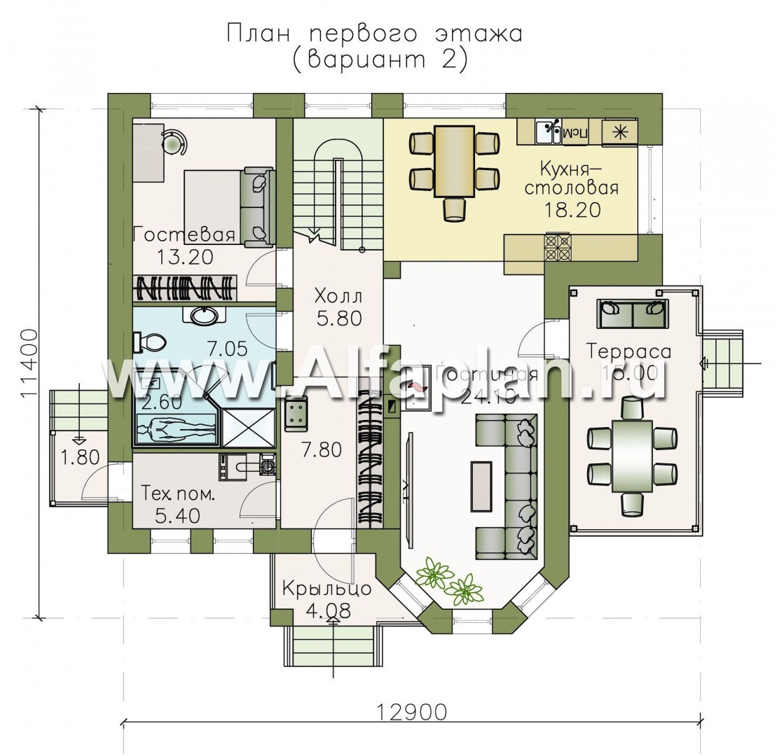 Проекты домов Альфаплан - «Статус» - современный комфортный дом с террасой - изображение плана проекта №2