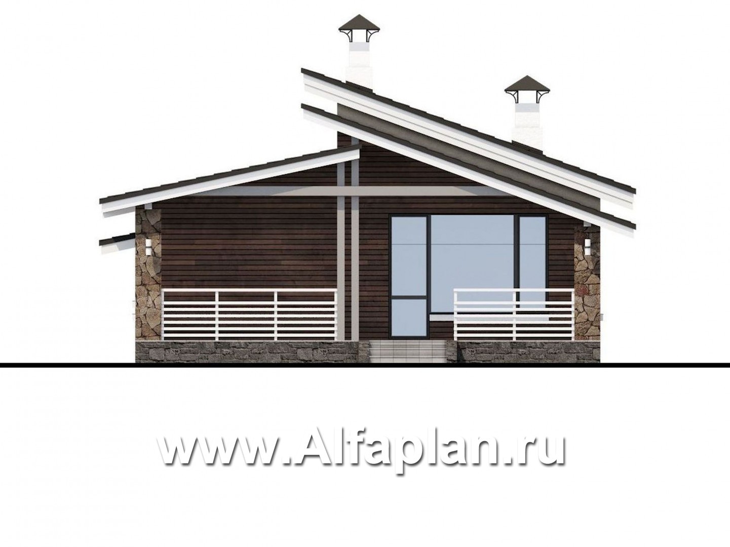 Проекты домов Альфаплан - «Дриада» - проект одноэтажного дома, с террасой, с навесом на 1 авто, в современном стиле - изображение фасада №4