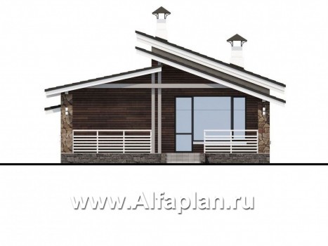 Проекты домов Альфаплан - «Дриада» - проект одноэтажного дома, с террасой, с навесом на 1 авто, в современном стиле - превью фасада №4