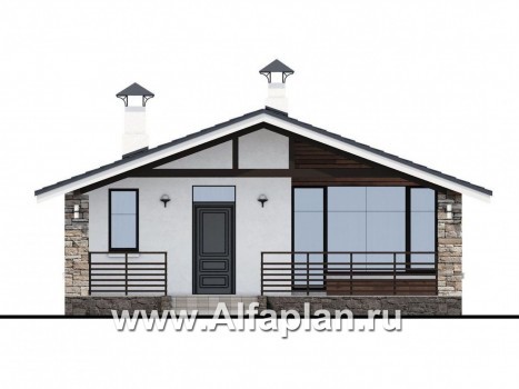 Проекты домов Альфаплан - «Родия» - одноэтажный коттедж с двускатной кровлей - превью фасада №1