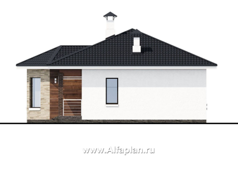 Проекты домов Альфаплан - «Гемера» - стильный одноэтажный дом с эркером и террасой - превью фасада №2