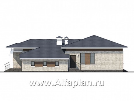 Проекты домов Альфаплан - «Днестр» - одноэтажный коттедж с большим гаражом и террасой - превью фасада №2