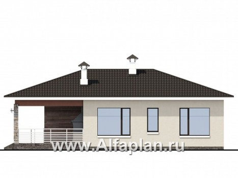 «Мелета» - проект одноэтажного дома из газобетона, 3 спальни, с террасой на входе, в современном стиле - превью фасада дома
