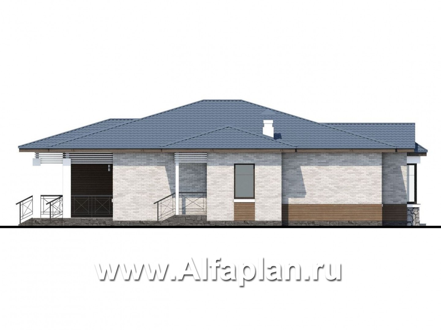 Проекты домов Альфаплан - «Калипсо» - комфортабельный одноэтажный дом  с вариантами планировки - изображение фасада №3