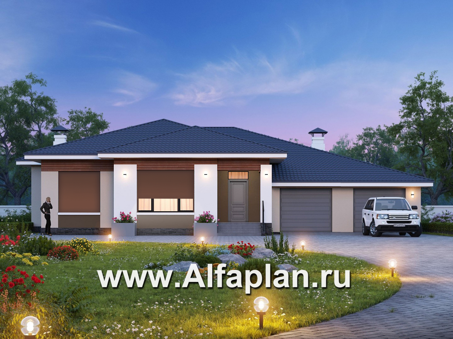 Проекты домов Альфаплан - «Калипсо» - комфортабельный одноэтажный дом с большим гаражом - основное изображение