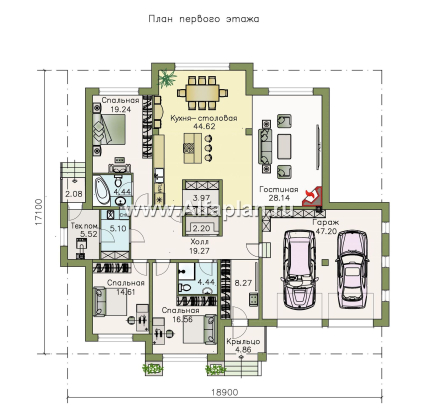 Проекты домов Альфаплан - «Калипсо» - комфортабельный одноэтажный дом с большим гаражом - превью плана проекта №1
