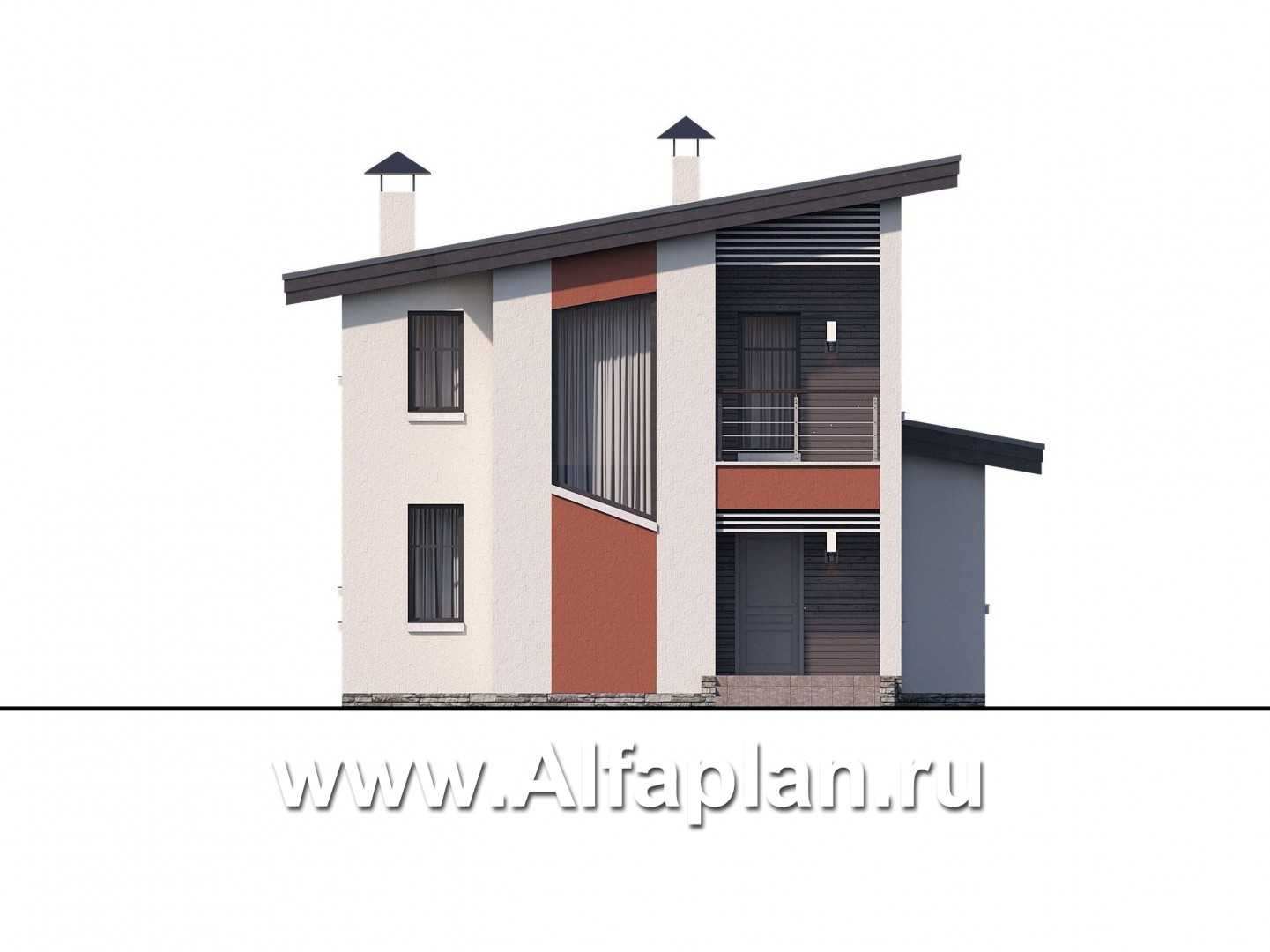 Проекты домов Альфаплан - «Рациональ» - компактный коттедж с односкатной кровлей - изображение фасада №1