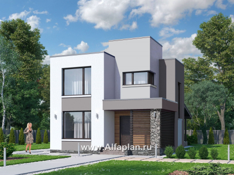 Проекты домов Альфаплан - «Арс» - проект двухэтажного дома с плоской кровлей, в стиле хай-тек, для узкого участка - превью дополнительного изображения №1