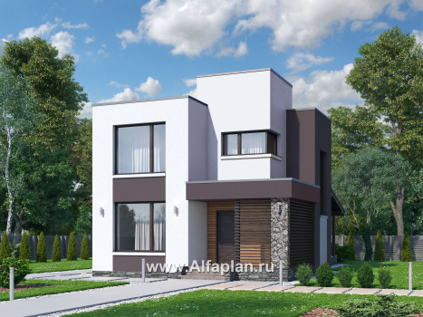 Проекты домов Альфаплан - «Арс» - проект двухэтажного дома с плоской кровлей, в стиле хай-тек, для узкого участка - превью дополнительного изображения №2