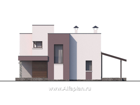 Проекты домов Альфаплан - «Арс» - проект двухэтажного дома с плоской кровлей, в стиле хай-тек, для узкого участка - превью дополнительного изображения №4