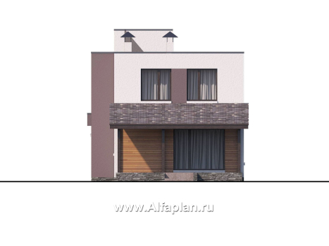 Проекты домов Альфаплан - «Арс» - проект двухэтажного дома с плоской кровлей, в стиле хай-тек, для узкого участка - превью дополнительного изображения №6