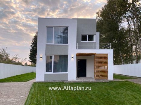 Проекты домов Альфаплан - «Арс» - проект двухэтажного дома с плоской кровлей, в стиле хай-тек, для узкого участка - превью дополнительного изображения №8