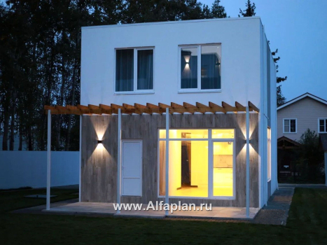 Проекты домов Альфаплан - «Арс» - проект двухэтажного дома с плоской кровлей, в стиле хай-тек, для узкого участка - превью дополнительного изображения №9