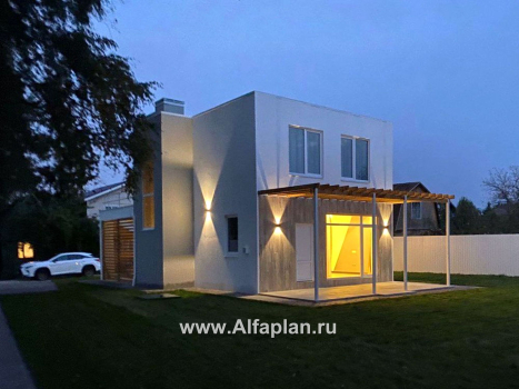 Проекты домов Альфаплан - «Арс» - проект двухэтажного дома с плоской кровлей, в стиле хай-тек, для узкого участка - превью дополнительного изображения №11