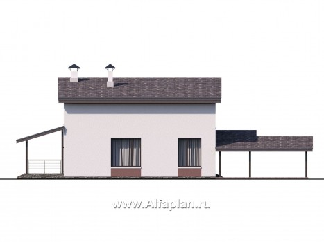 Проекты домов Альфаплан - «Арс» - проект двухэтажного дома, с террасой и с балконом,  для узкого участка, навес на 1 авто - превью фасада №4