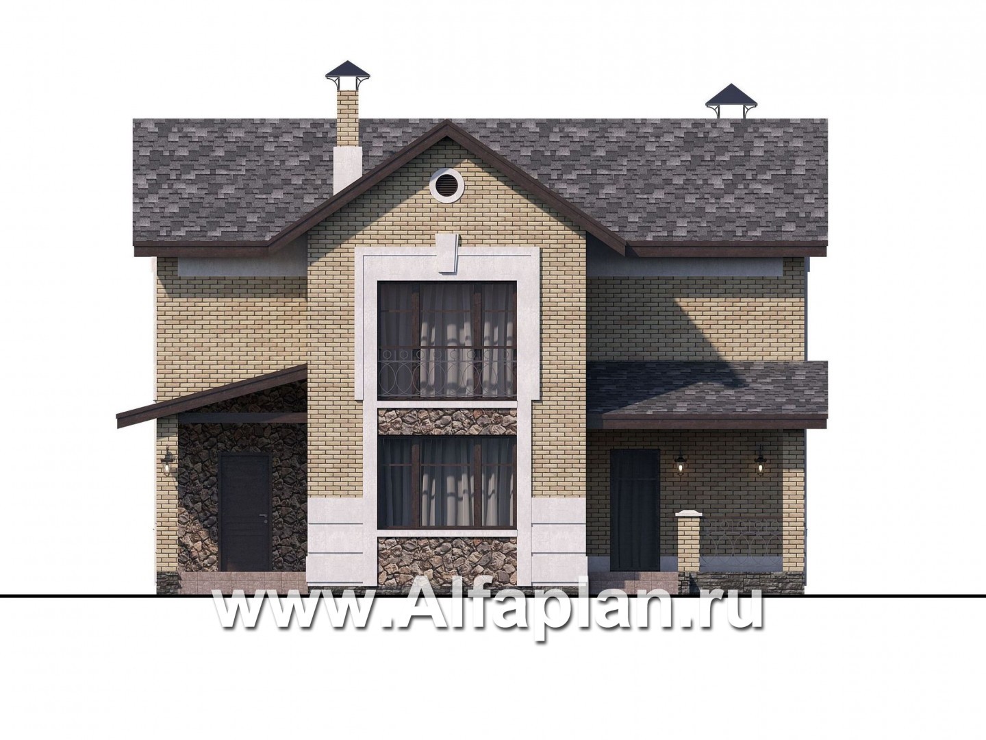 Проекты домов Альфаплан - «Каменка» - компактный экономичный дом в ретро-стиле - изображение фасада №1