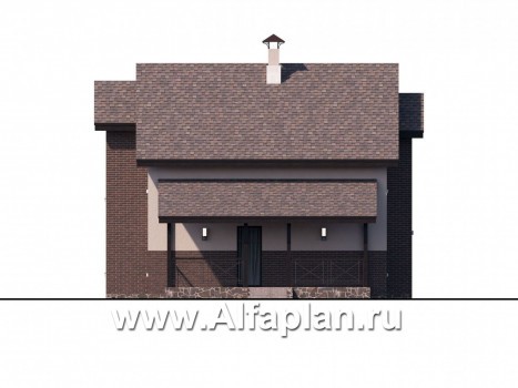 Проекты домов Альфаплан - "Аспект" - проект коттеджа с мансардой, кабинет на 1 эт и терраса, с двускатной кровлей - превью фасада №2