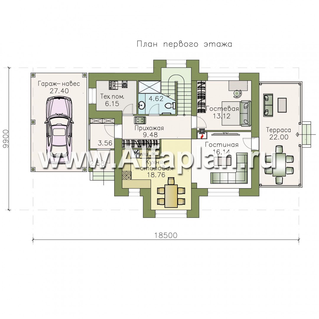 Проекты домов Альфаплан - Уютный загородный дом с двускатной кровлей - изображение плана проекта №1