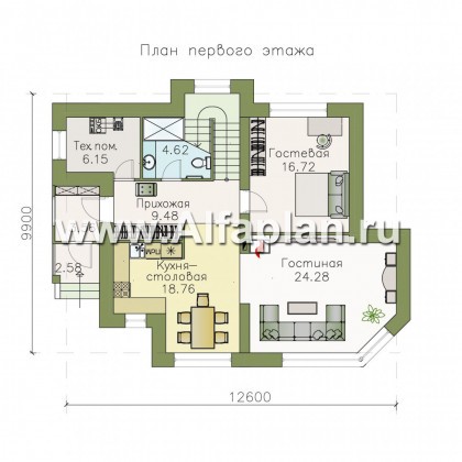 Проекты домов Альфаплан - «Стимул» - рациональный загородный дом с просторной гостиной - превью плана проекта №1