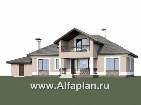 Проекты домов Альфаплан - «Волга» - коттедж с 3-я жилыми комнатами на 1 этаже, жилой мансардой и гаражом - превью дополнительного изображения №1