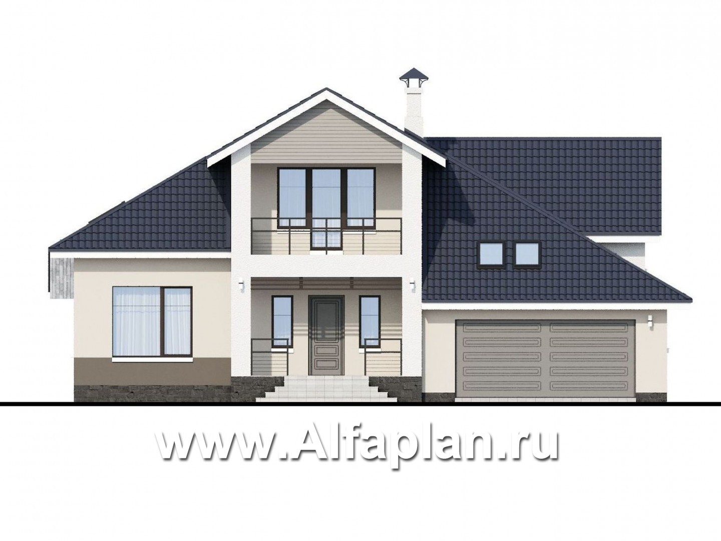 Проекты домов Альфаплан - «Кластер Персея» - современный мансардный дом с гаражом - изображение фасада №1