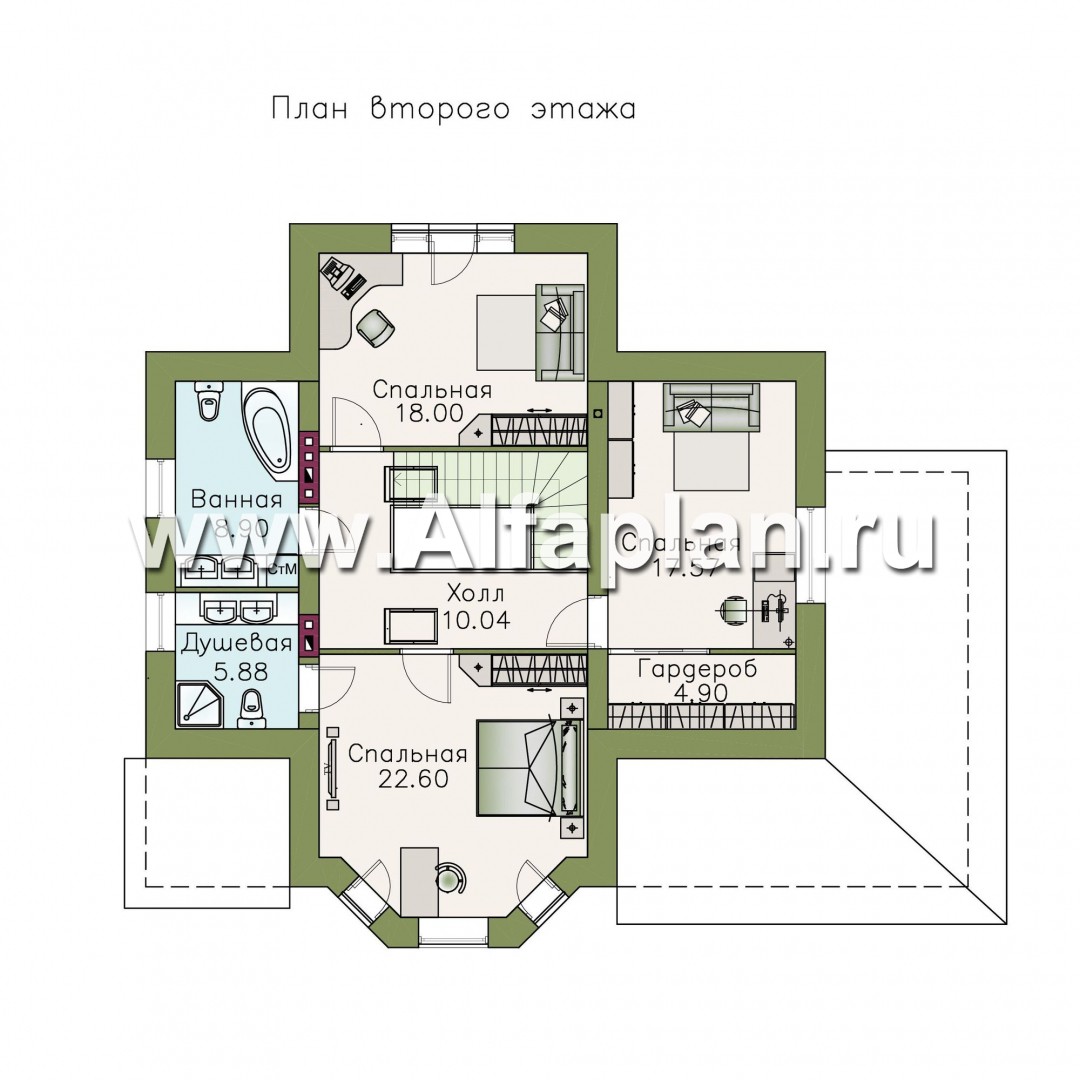 Проекты домов Альфаплан - «Клио» - классический коттедж с красивым эркером - план проекта №2