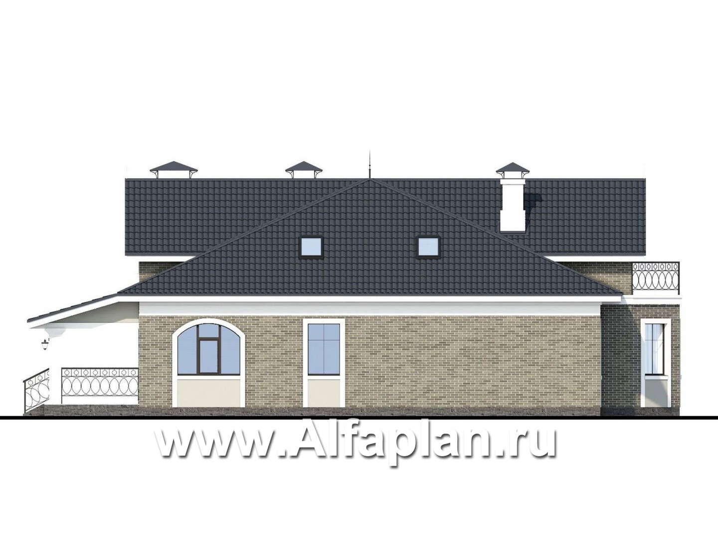 Проекты домов Альфаплан - «Валдай»- мансардный дом с красивым эркером и террасой - изображение фасада №3