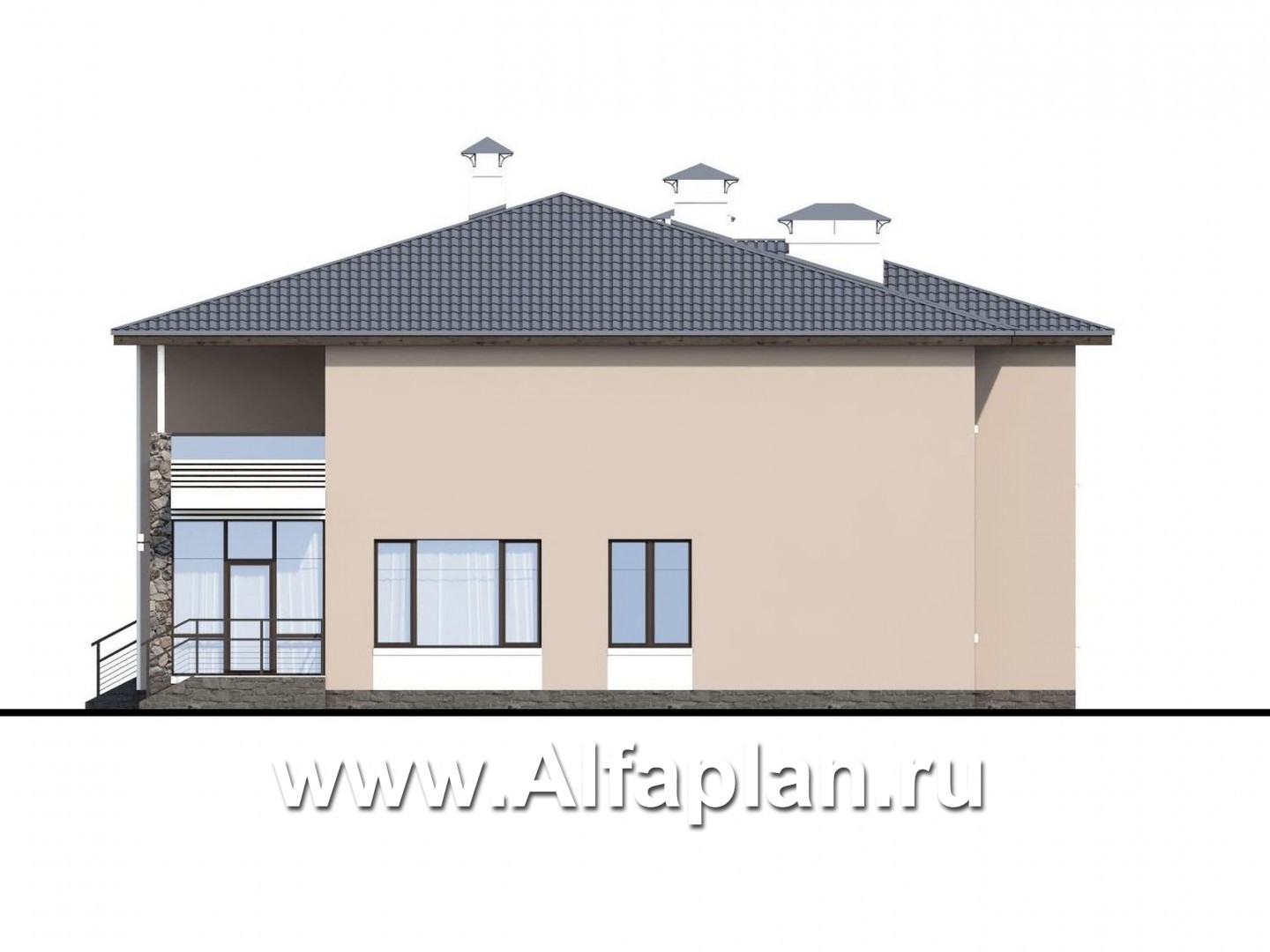 Проекты домов Альфаплан - «Семь звезд» - современный коттедж с панорамными окнами и гаражом - изображение фасада №2