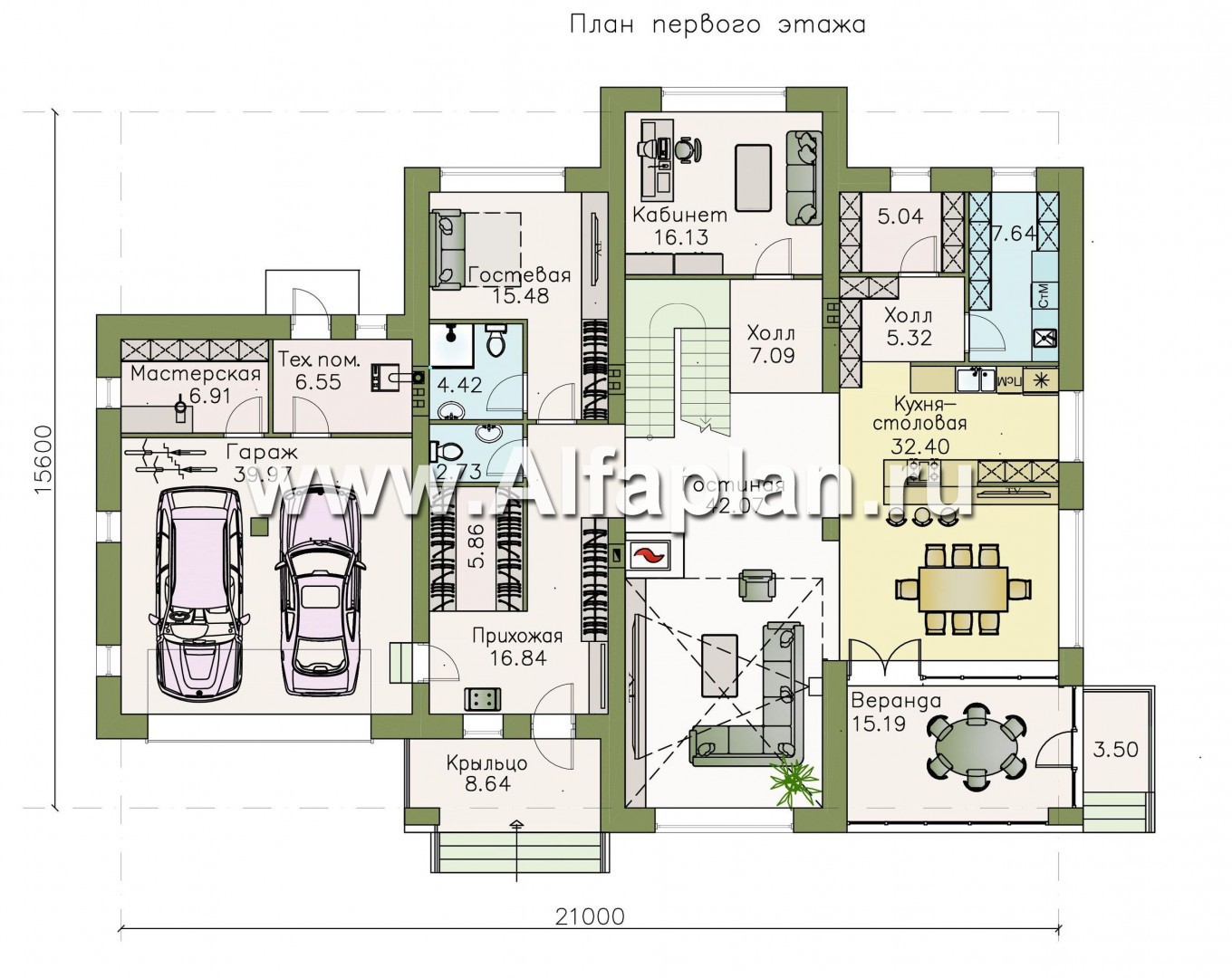 Проекты домов Альфаплан - «Семь звезд» - современный коттедж с панорамными окнами и гаражом - изображение плана проекта №1