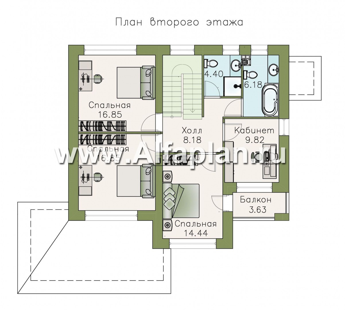 Проекты домов Альфаплан - «Летний вечер» - современный двухэтажный коттедж с верандой - изображение плана проекта №2