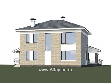 Проекты домов Альфаплан - «Летний вечер» - современный двухэтажный коттедж с верандой - превью дополнительного изображения №1