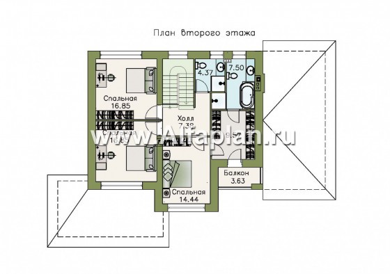 Проекты домов Альфаплан - «Летний вечер» - современный двухэтажный коттедж с гаражом и верандой - превью плана проекта №3