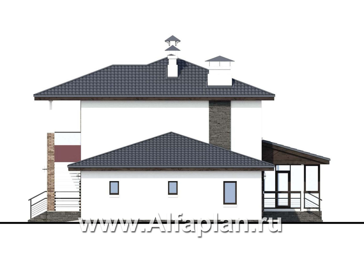 Проекты домов Альфаплан - «Орбита» - проект двухэтажного дома, удобная планировка с террасой и с гаражом, в современном стиле - изображение фасада №2