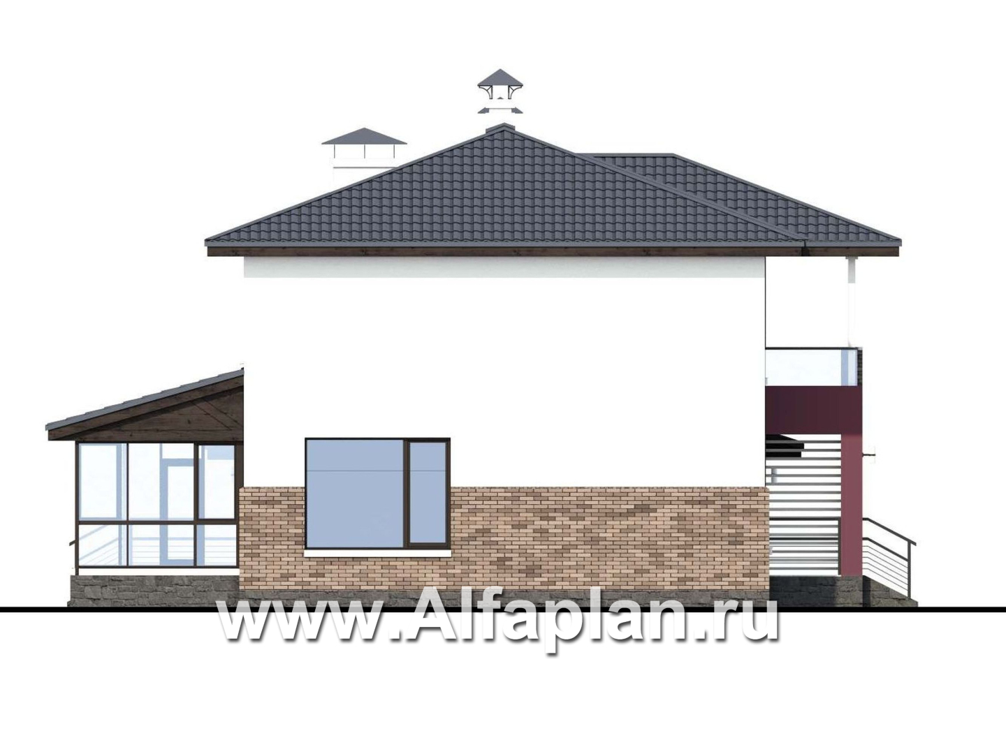 Проекты домов Альфаплан - «Орбита» - проект двухэтажного дома, удобная планировка с террасой и с гаражом, в современном стиле - изображение фасада №3
