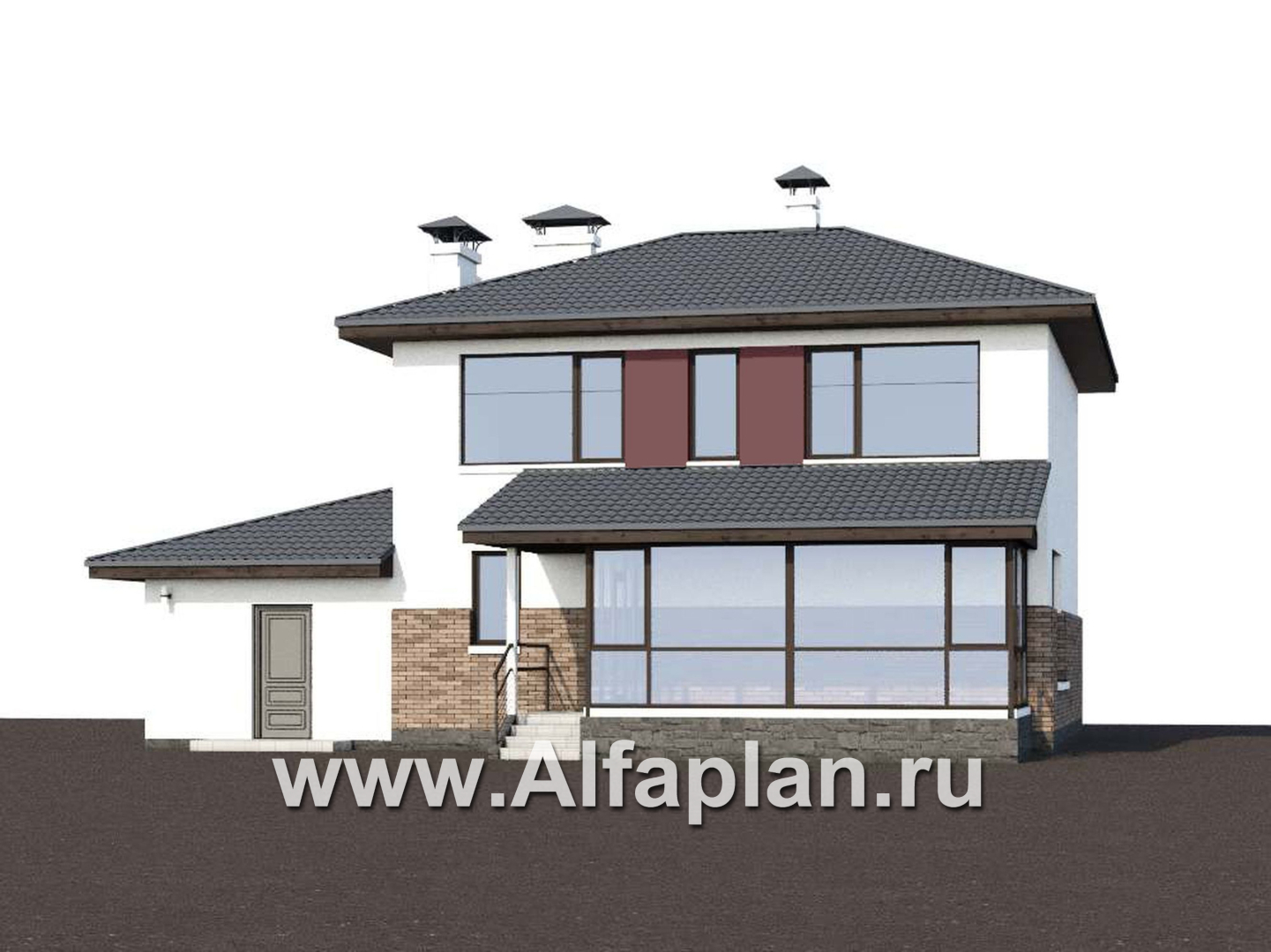 Проекты домов Альфаплан - «Орбита» - проект двухэтажного дома, удобная планировка с террасой и с гаражом, в современном стиле - дополнительное изображение №1