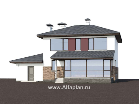 Проекты домов Альфаплан - «Орбита» - проект двухэтажного дома, удобная планировка с террасой и с гаражом, в современном стиле - превью дополнительного изображения №1
