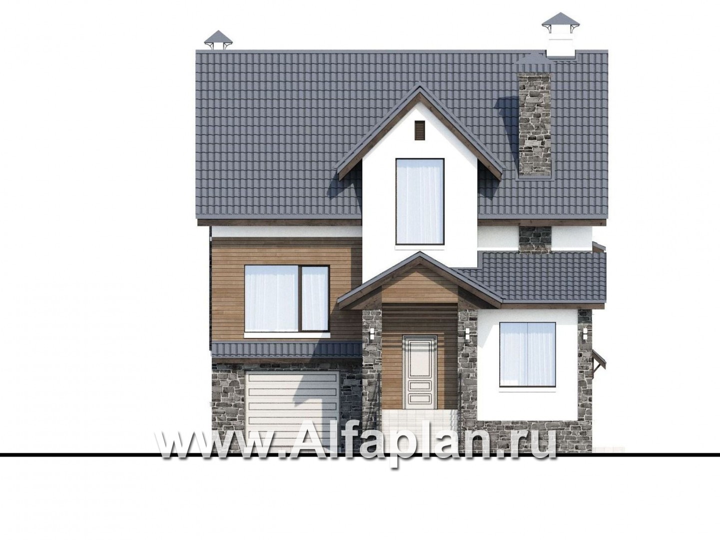 Проекты домов Альфаплан - «Берег» - современный компактный коттедж для небольшого участка - изображение фасада №1