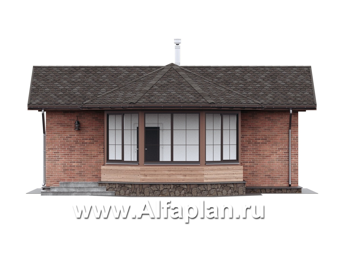 Проекты домов Альфаплан - Проект бани с остекленной верандой - изображение фасада №1
