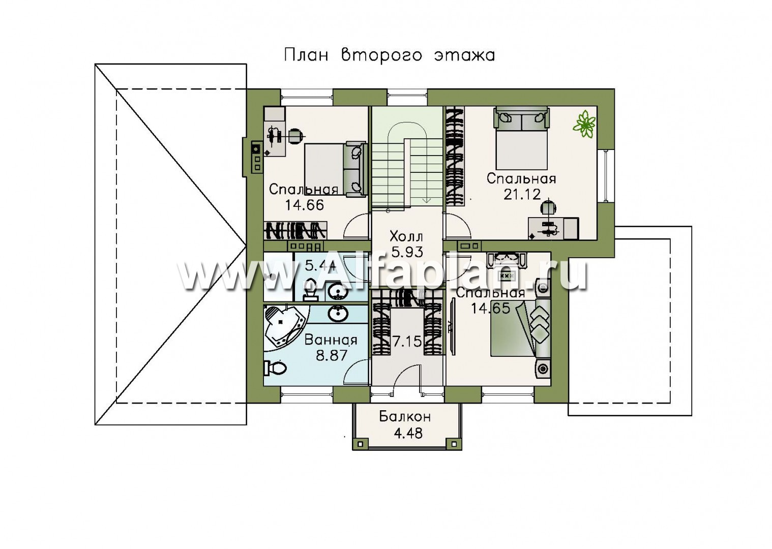 Проекты домов Альфаплан - Респектабельный коттедж с гаражом и верандой - план проекта №2