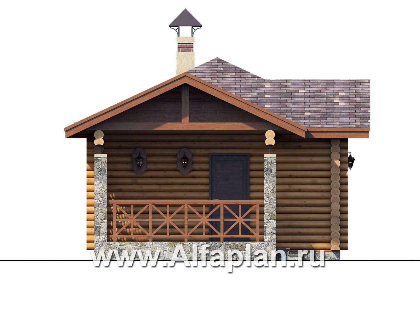 Проекты домов Альфаплан - Баня из бревен с террасой для небольшого участка - изображение фасада №3