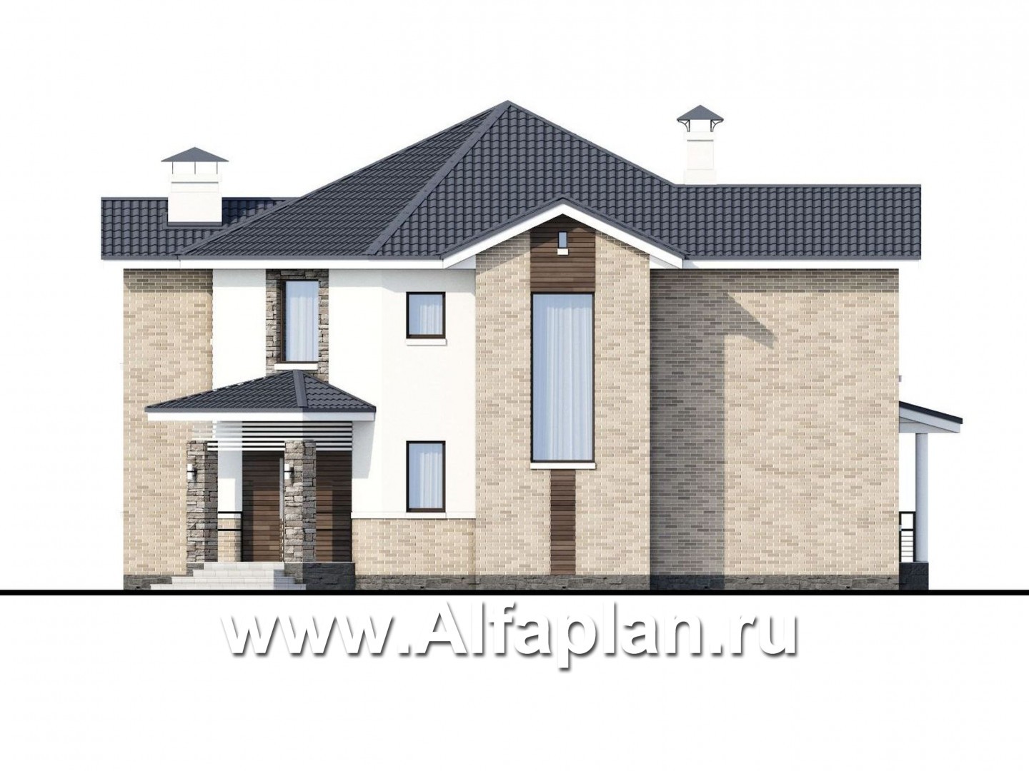 Проекты домов Альфаплан - «Махаон» - эксклюзивный дом с диагональным построением - изображение фасада №2