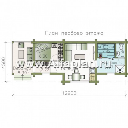 Проекты домов Альфаплан - Узкая деревянная баня с гостевой спальной - превью плана проекта №1