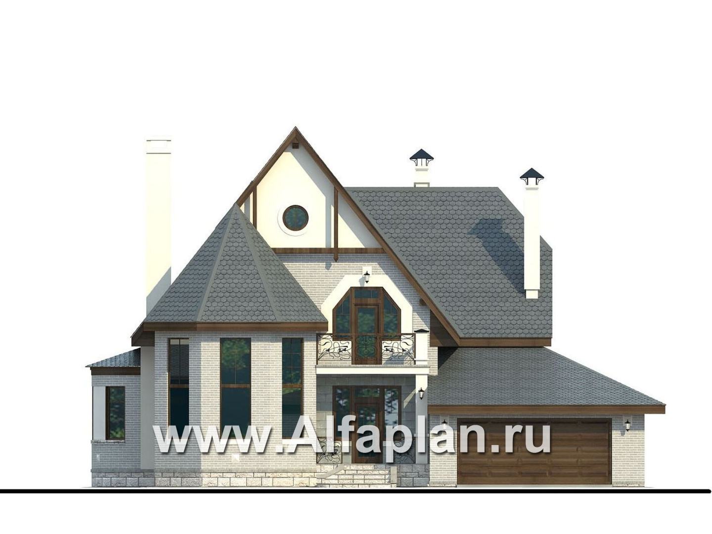 Проекты домов Альфаплан - «Ленский» - романтический дом  для большой семьи - изображение фасада №1