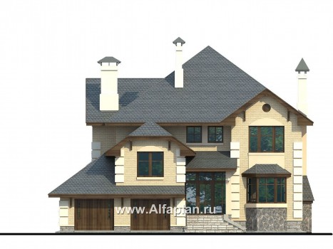 Проекты домов Альфаплан - «Эвридика» - красивый загородный дом с гаражом на две машины - превью фасада №1