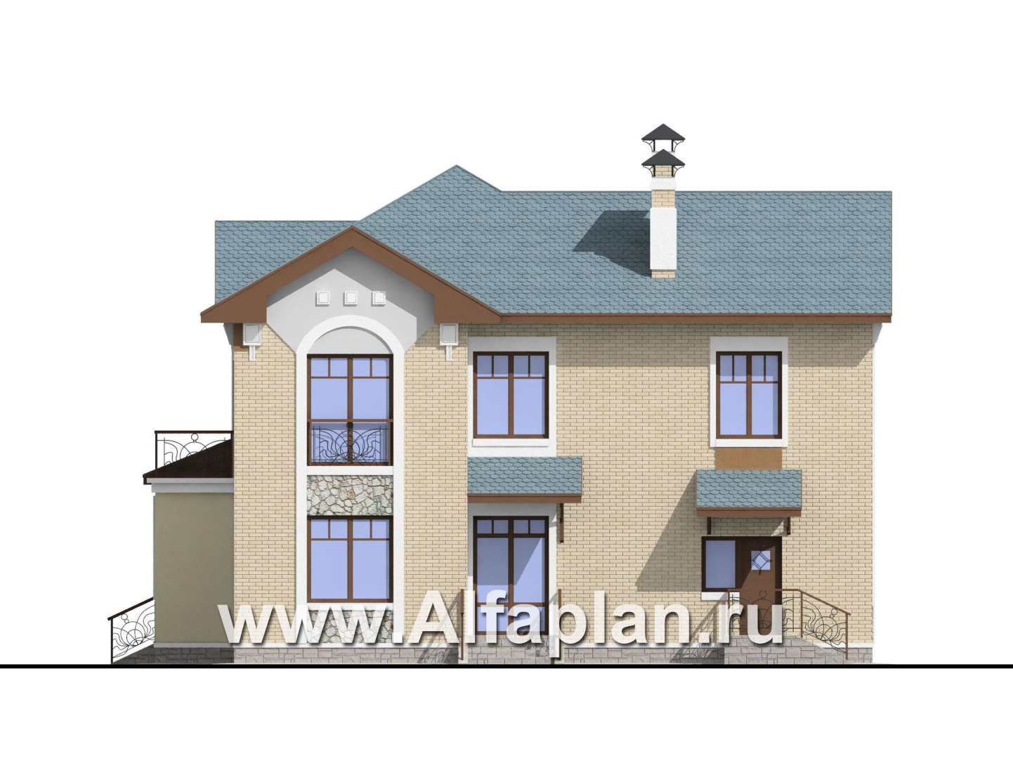 Проекты домов Альфаплан - «Голицын»- изящный коттедж с двусветной гостиной - изображение фасада №4