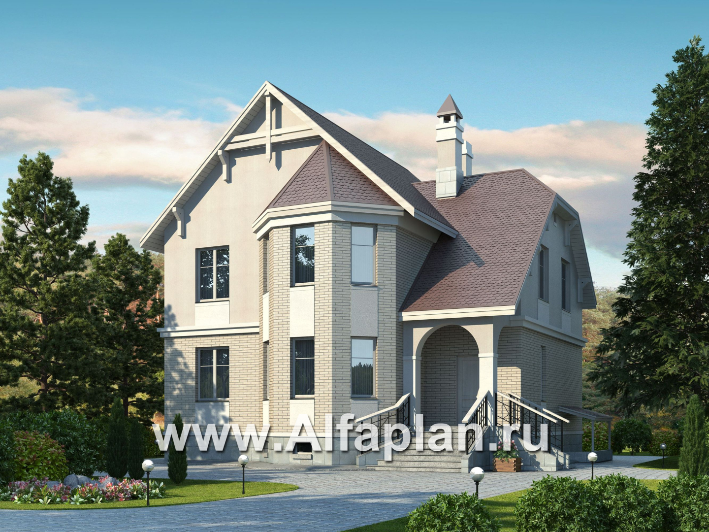 Проекты домов Альфаплан - «Успех Плюс» — удобный коттедж с цокольным этажом - дополнительное изображение №1