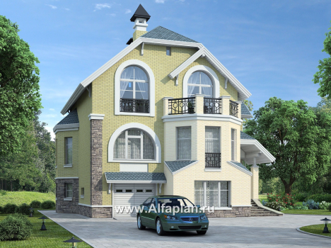 «Корвет» - проект трехэтажного дома, с гаражом на 1 авто и спортзалом в цоколе, с эркером - превью дополнительного изображения №1