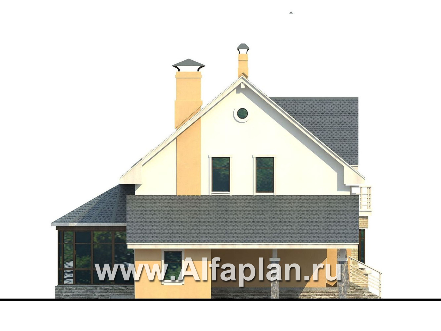 Проекты домов Альфаплан - Дом из газобетона «Боген» с полукруглой гостиной - изображение фасада №3