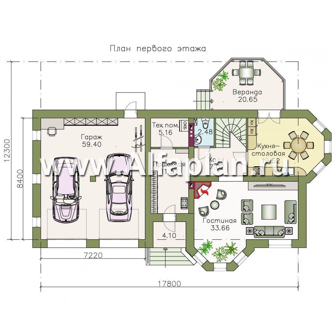 Проекты домов Альфаплан - «Классический»- двухэтажный особняк с эркером и большим гаражом - изображение плана проекта №1